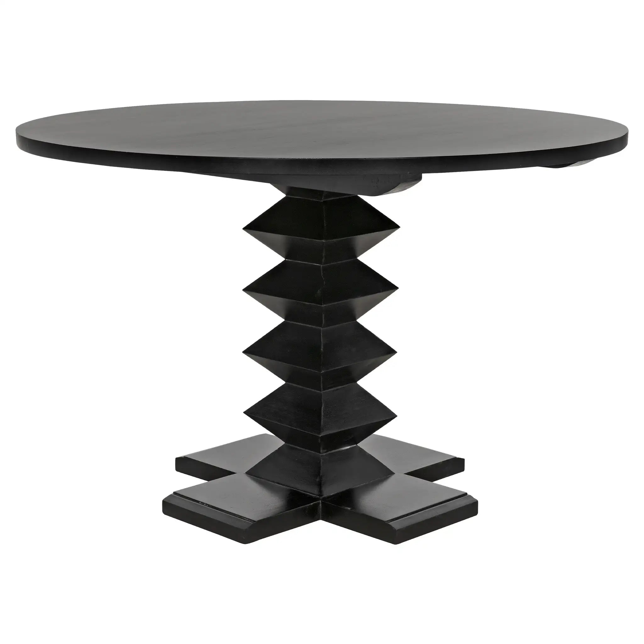 Noir Zig Zag Dining Table, 48" Diameter, Hand Rubbed Black