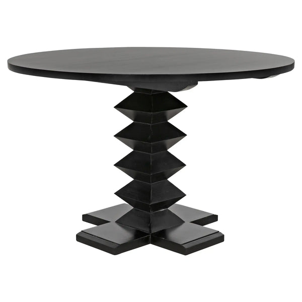 Noir Zig Zag Dining Table, 48" Diameter, Hand Rubbed Black
