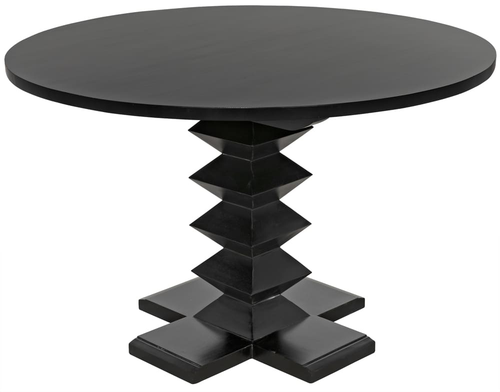 Noir Zig Zag Dining Table, 48" Diameter, Hand Rubbed Black