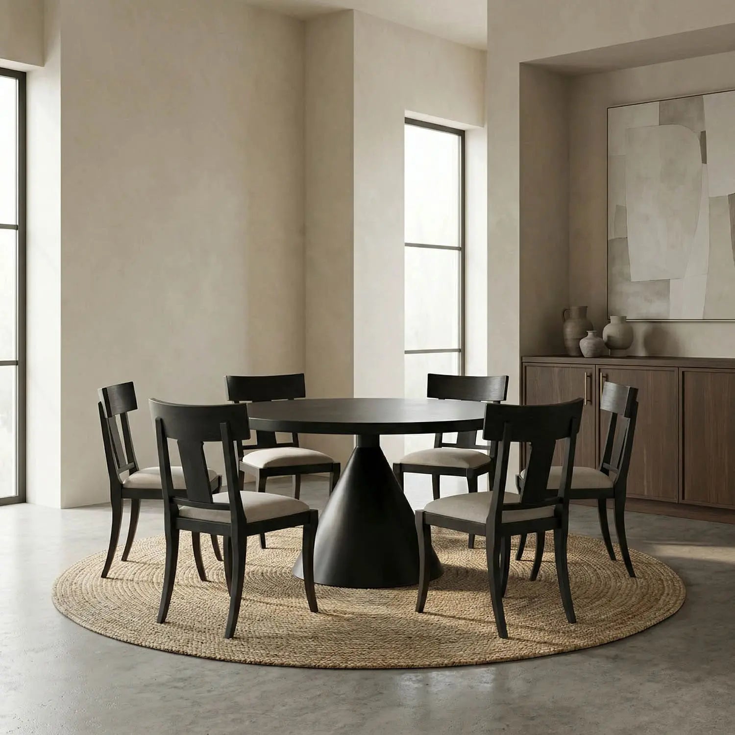 Noir Cone Dining Table, Black Steel
