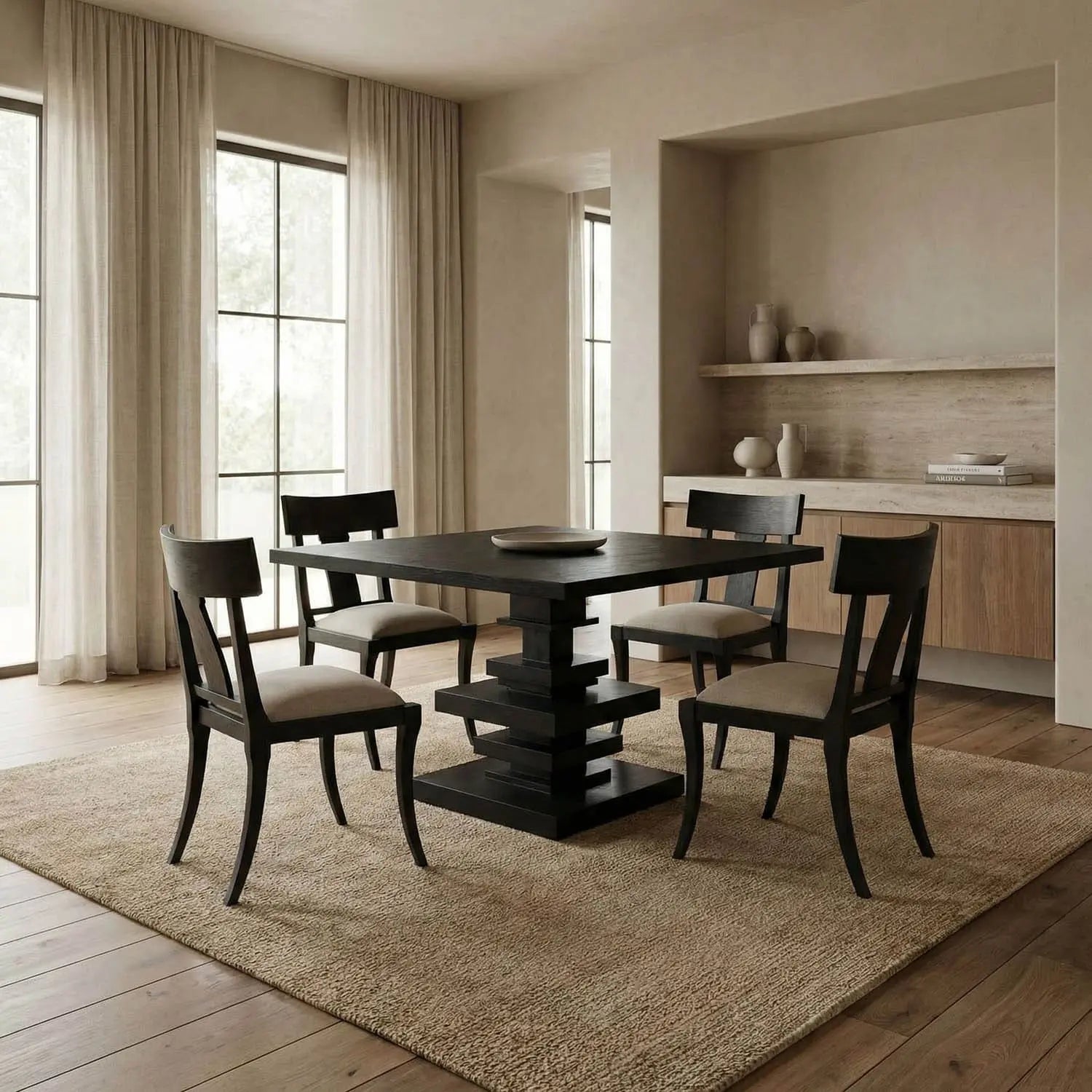 Noir Corum Square Table, Hand Rubbed Black