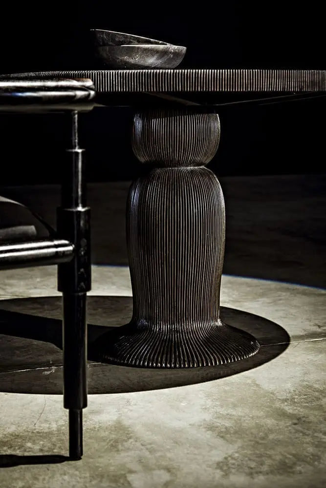 Noir Portobello Dining Table, Hand Rubbed Black With Light Brown Trim