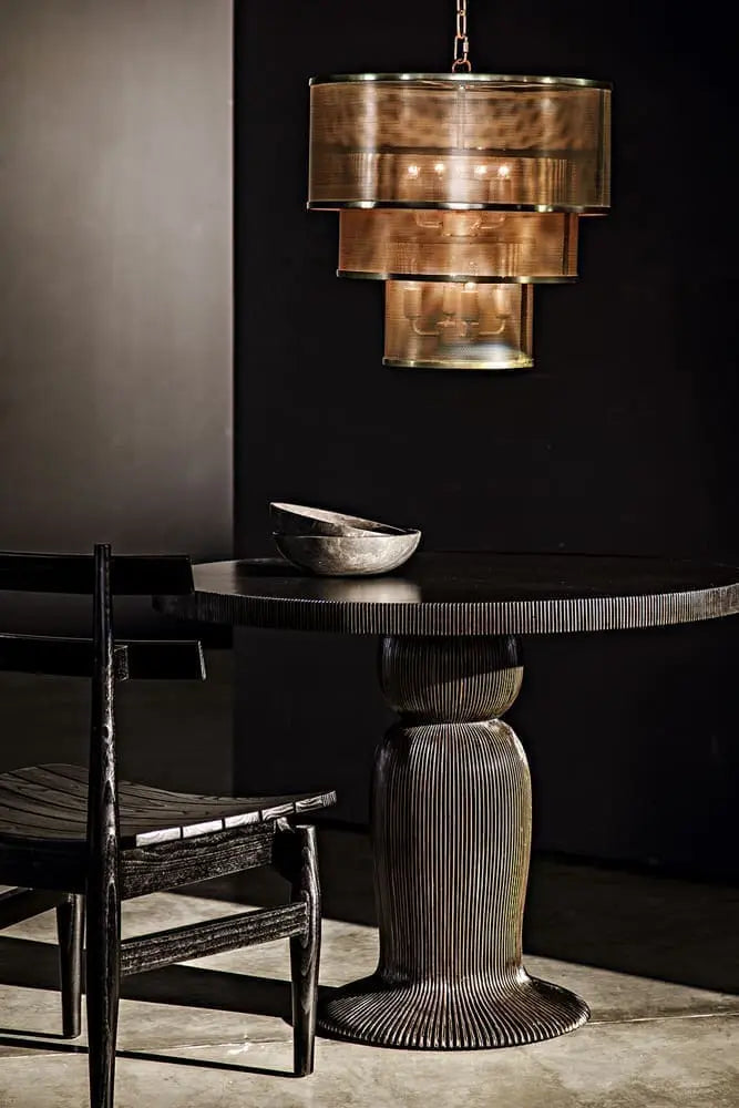 Noir Portobello Dining Table, Hand Rubbed Black With Light Brown Trim