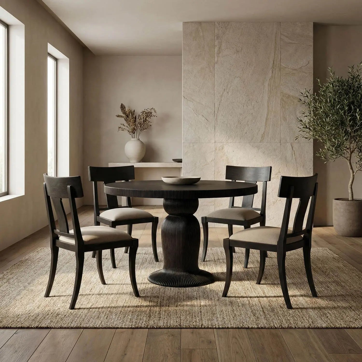 Noir Portobello Dining Table, Hand Rubbed Black With Light Brown Trim
