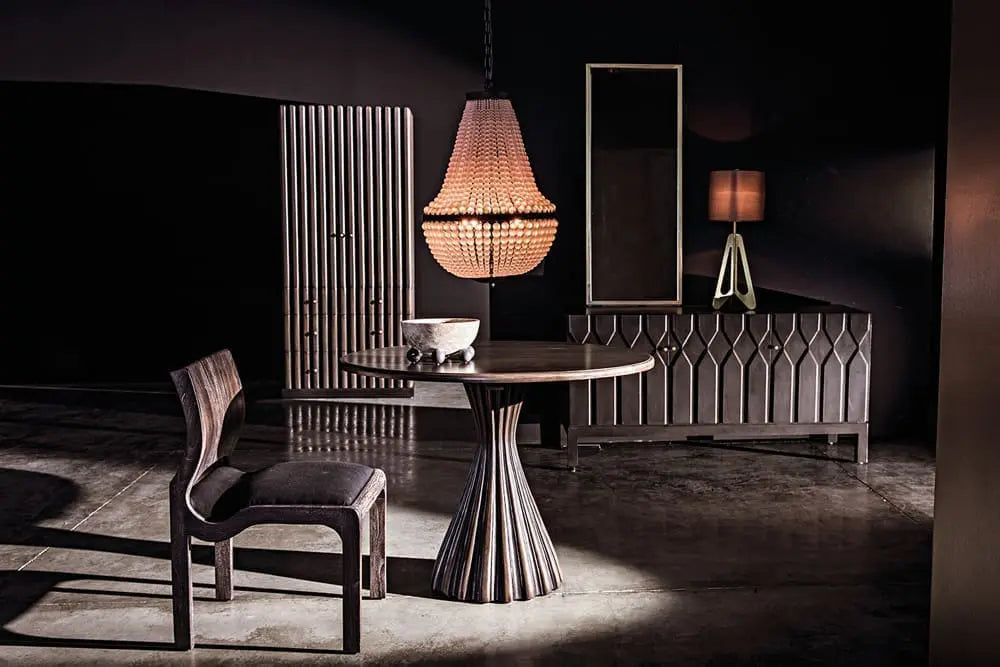 Noir Osiris Dining Table, Pale Rubbed With Light Brown Trim