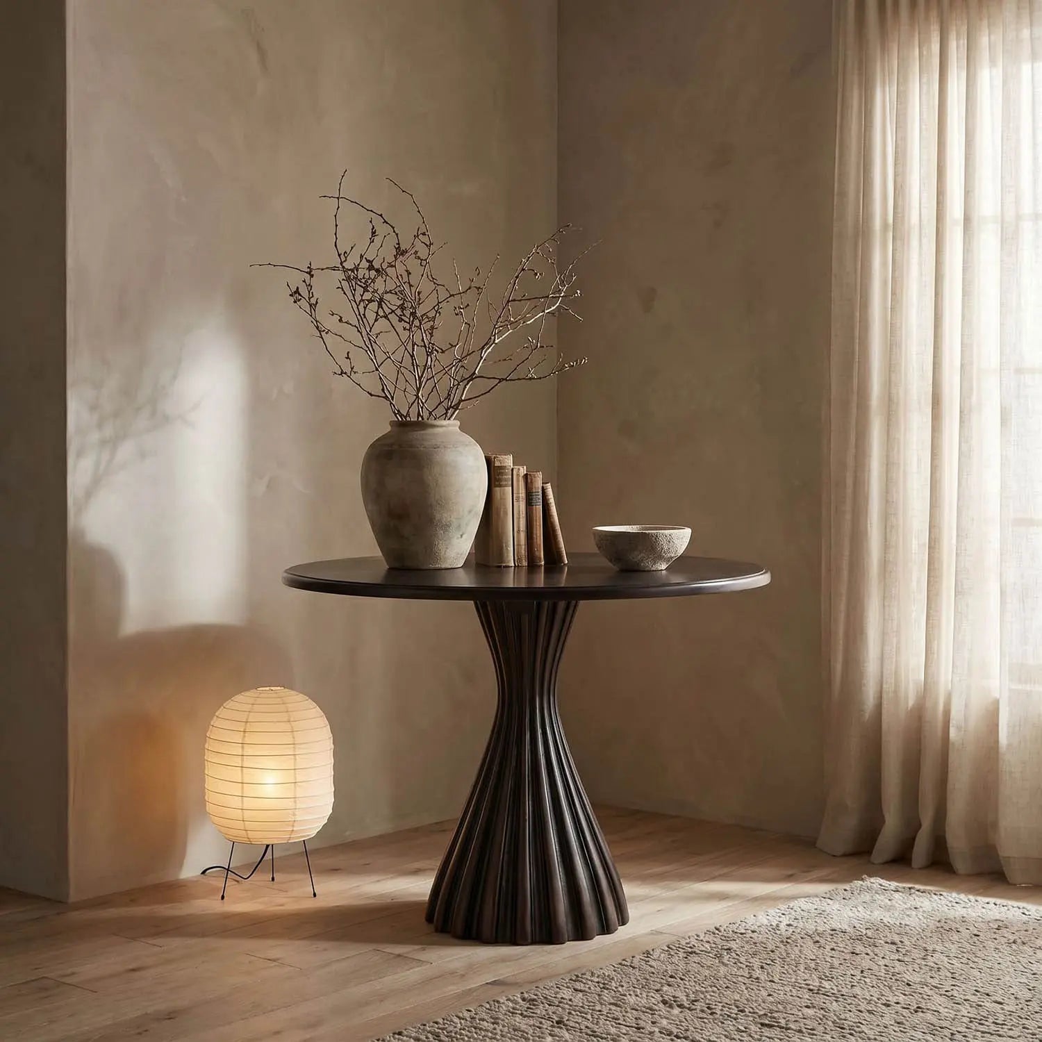Noir Osiris Dining Table, Pale Rubbed With Light Brown Trim
