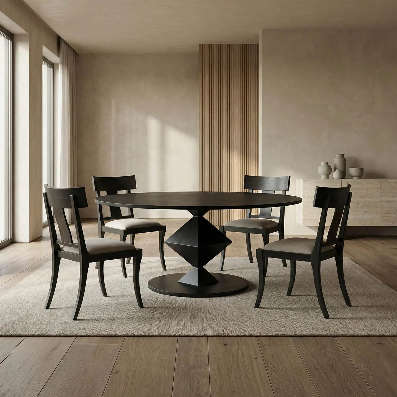 Noir Katana Oval Dining Table, Black Metal