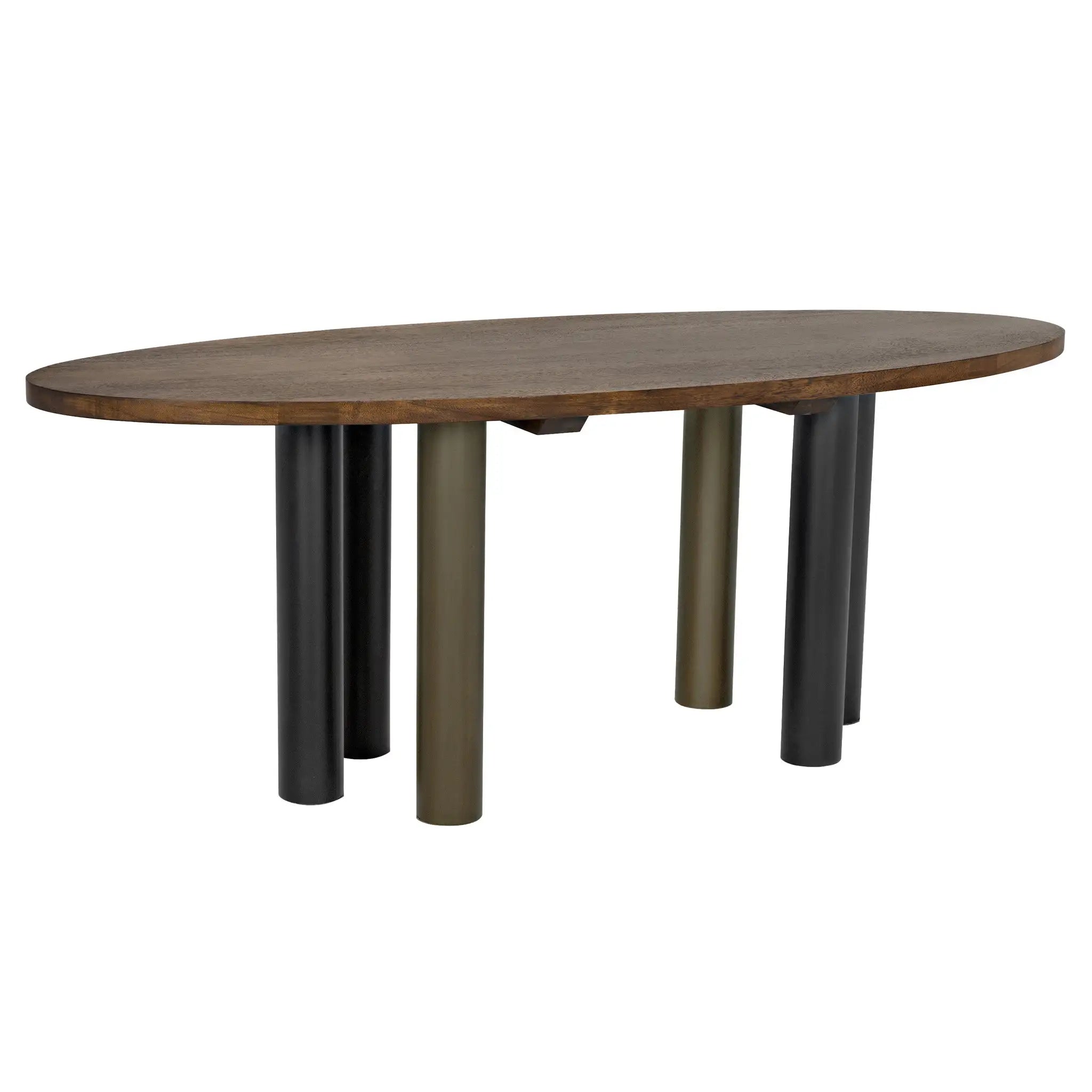 Noir Journal Oval Dining Table, Dark Walnut With Black Steel Base