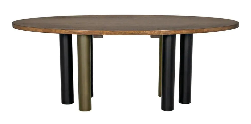 Noir Journal Oval Dining Table, Dark Walnut With Black Steel Base