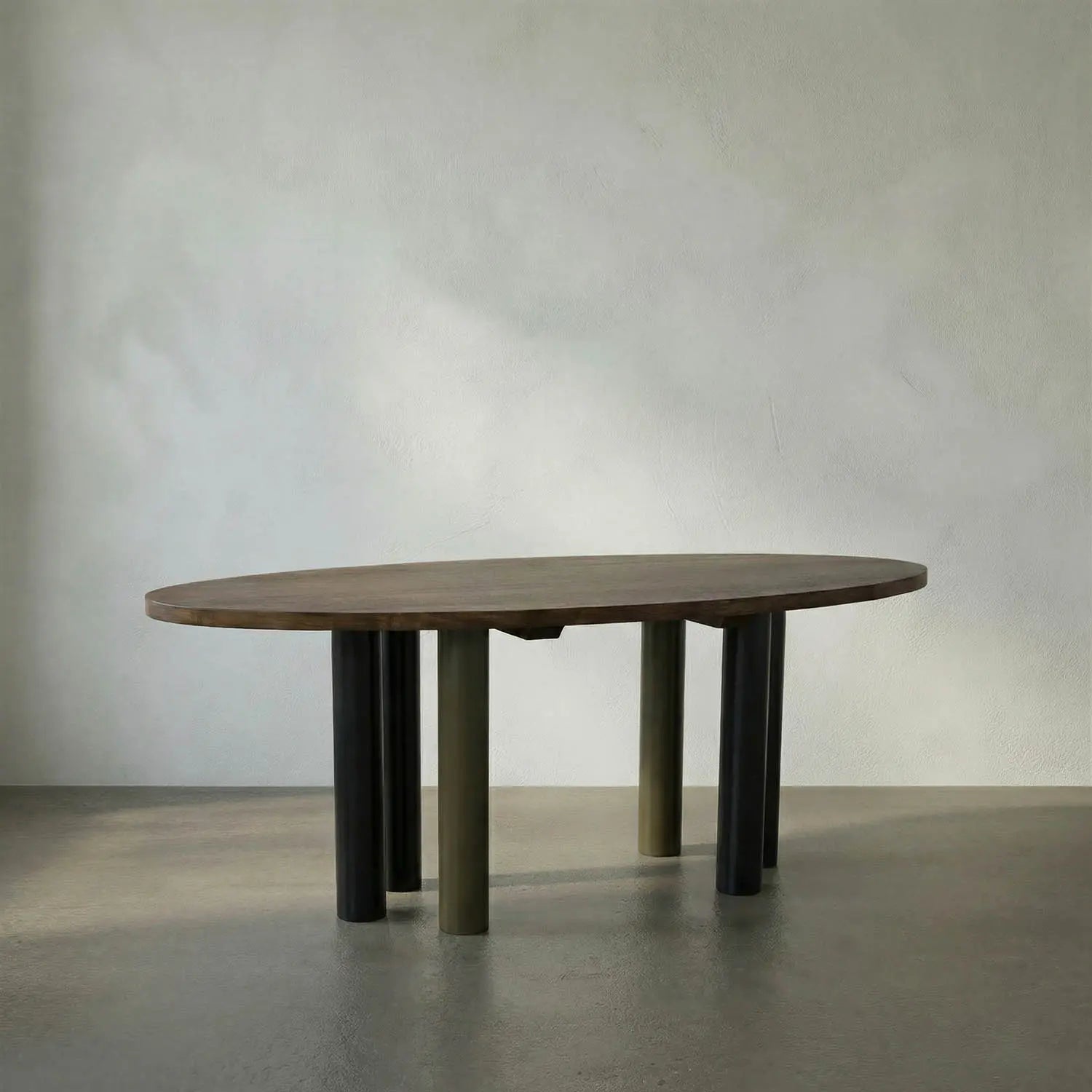 Noir Journal Oval Dining Table, Dark Walnut With Black Steel Base