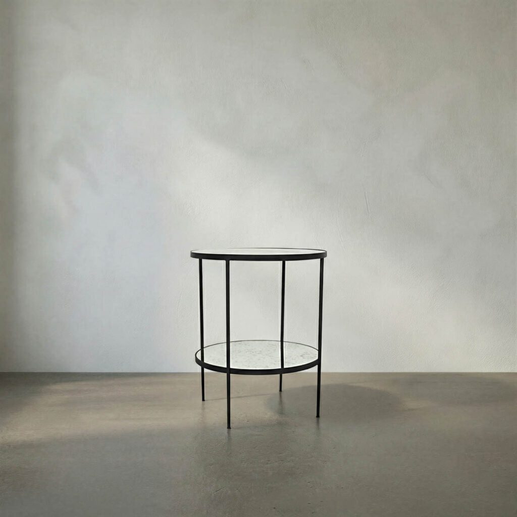 Noir Anna Side Table, Black Steel With Antiqued Mirror