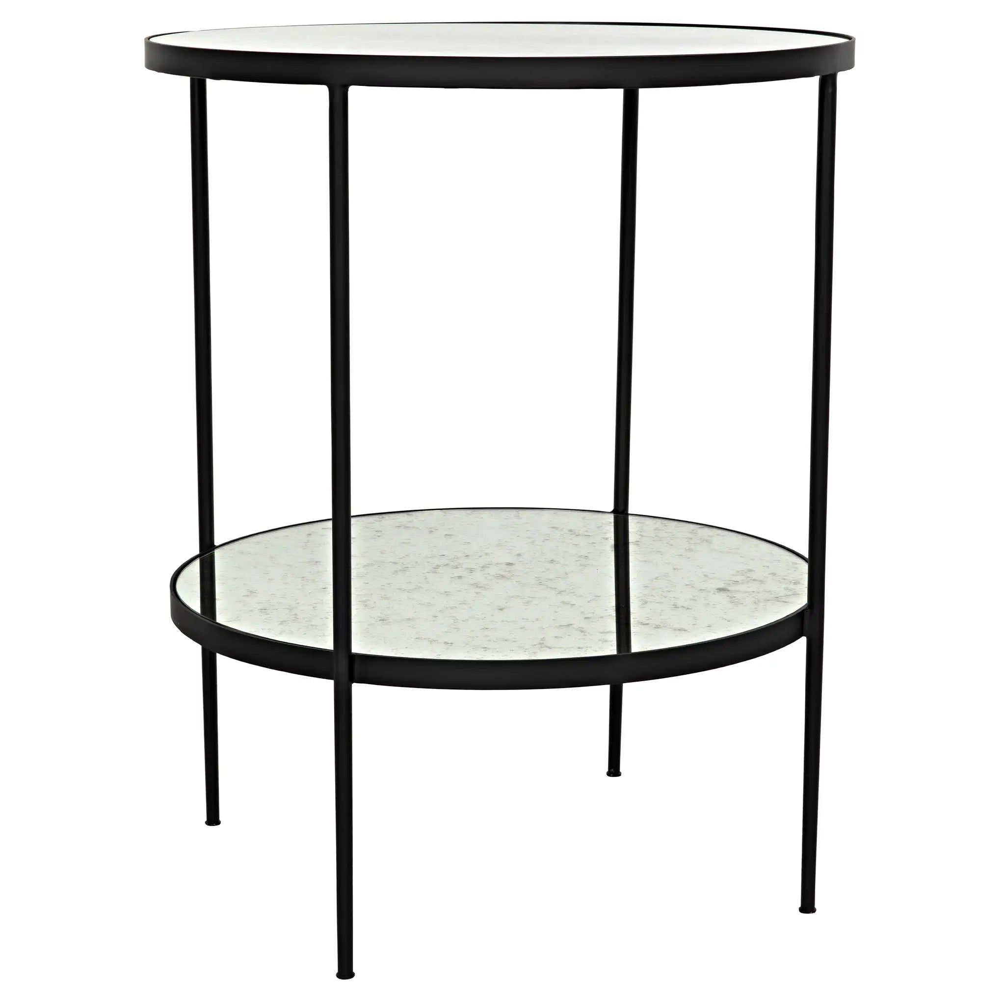 Noir Anna Side Table, Black Steel With Antiqued Mirror