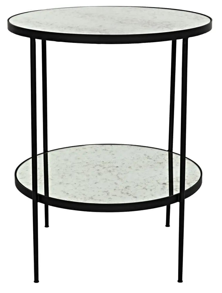 Noir Anna Side Table, Black Steel With Antiqued Mirror