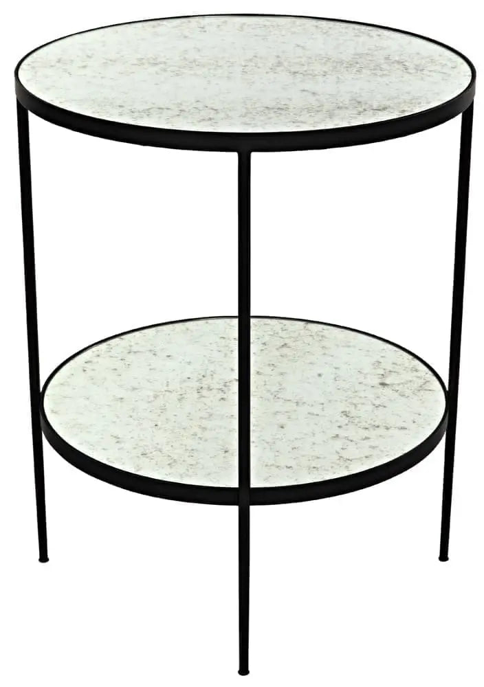 Noir Anna Side Table, Black Steel With Antiqued Mirror