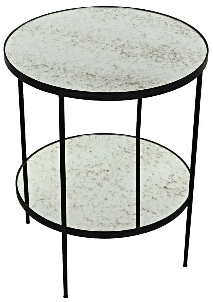 Noir Anna Side Table, Black Steel With Antiqued Mirror