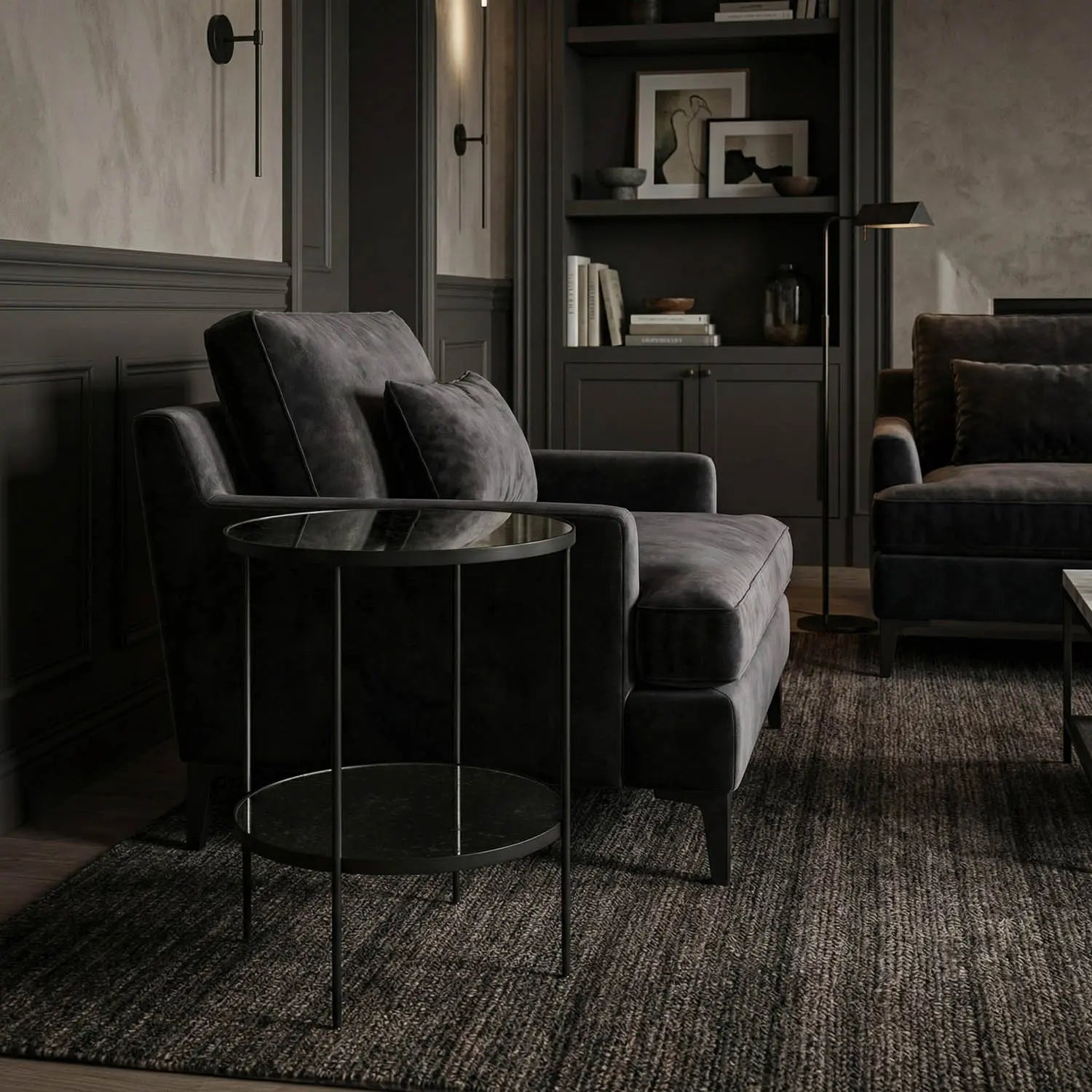Noir Anna Side Table, Black Steel With Antiqued Mirror