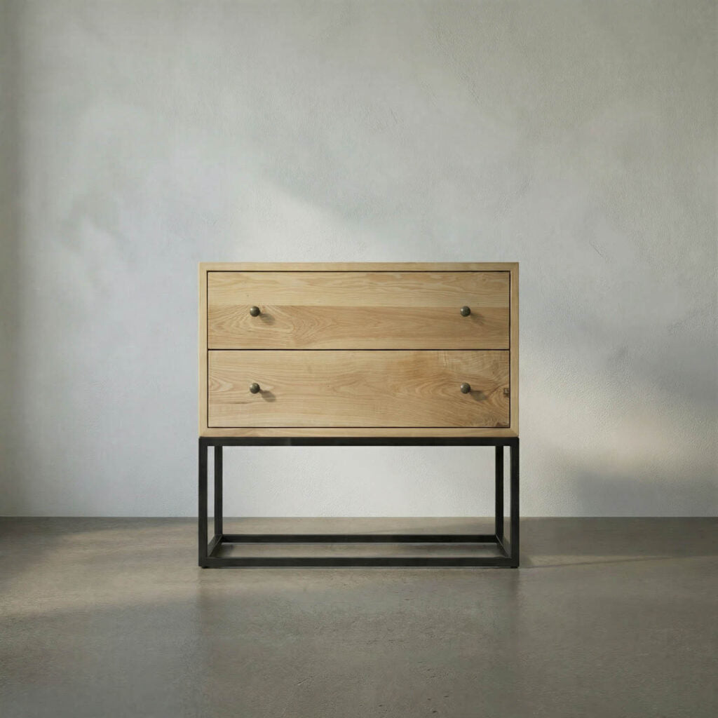 Noir Downtown Side Table, Elm And Black Steel