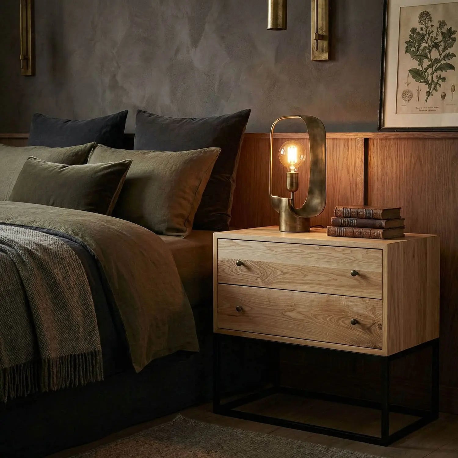 Noir Downtown Side Table, Elm And Black Steel