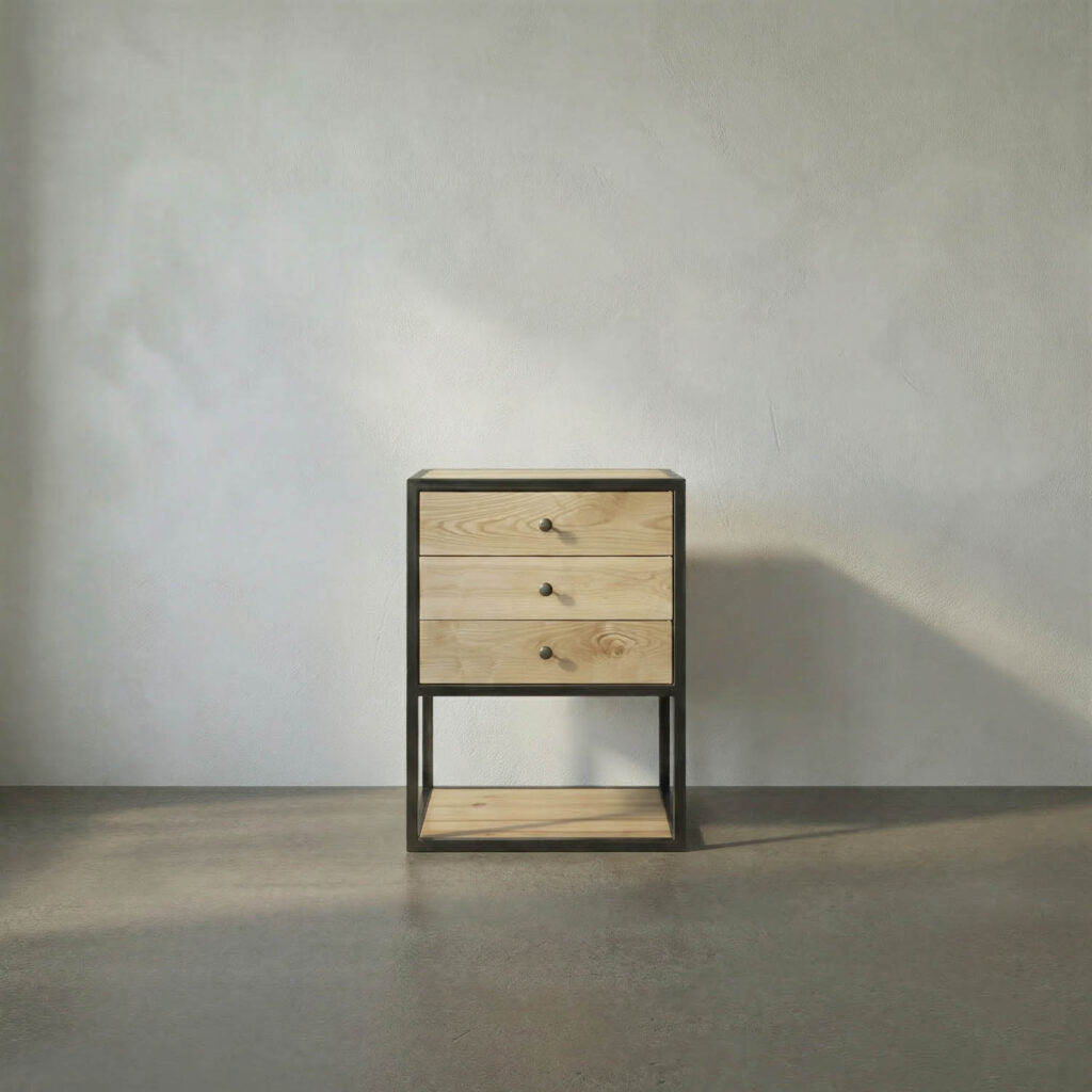 Noir Pearce Side Table, Elm And Black Steel