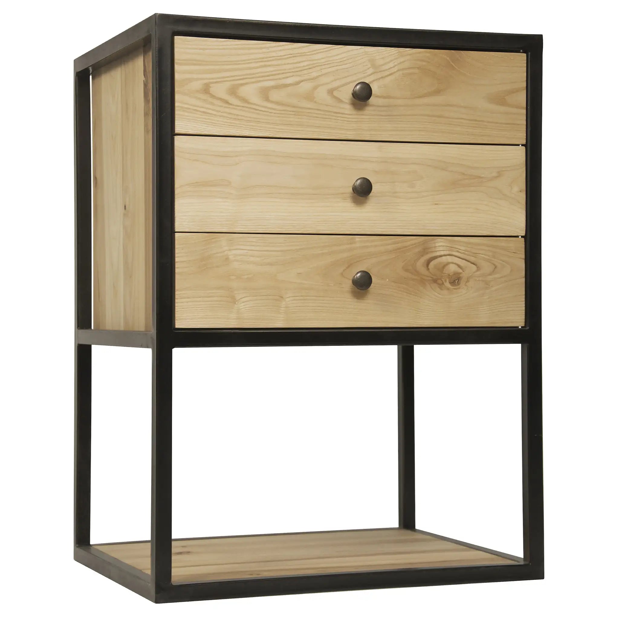 Noir Pearce Side Table, Elm And Black Steel