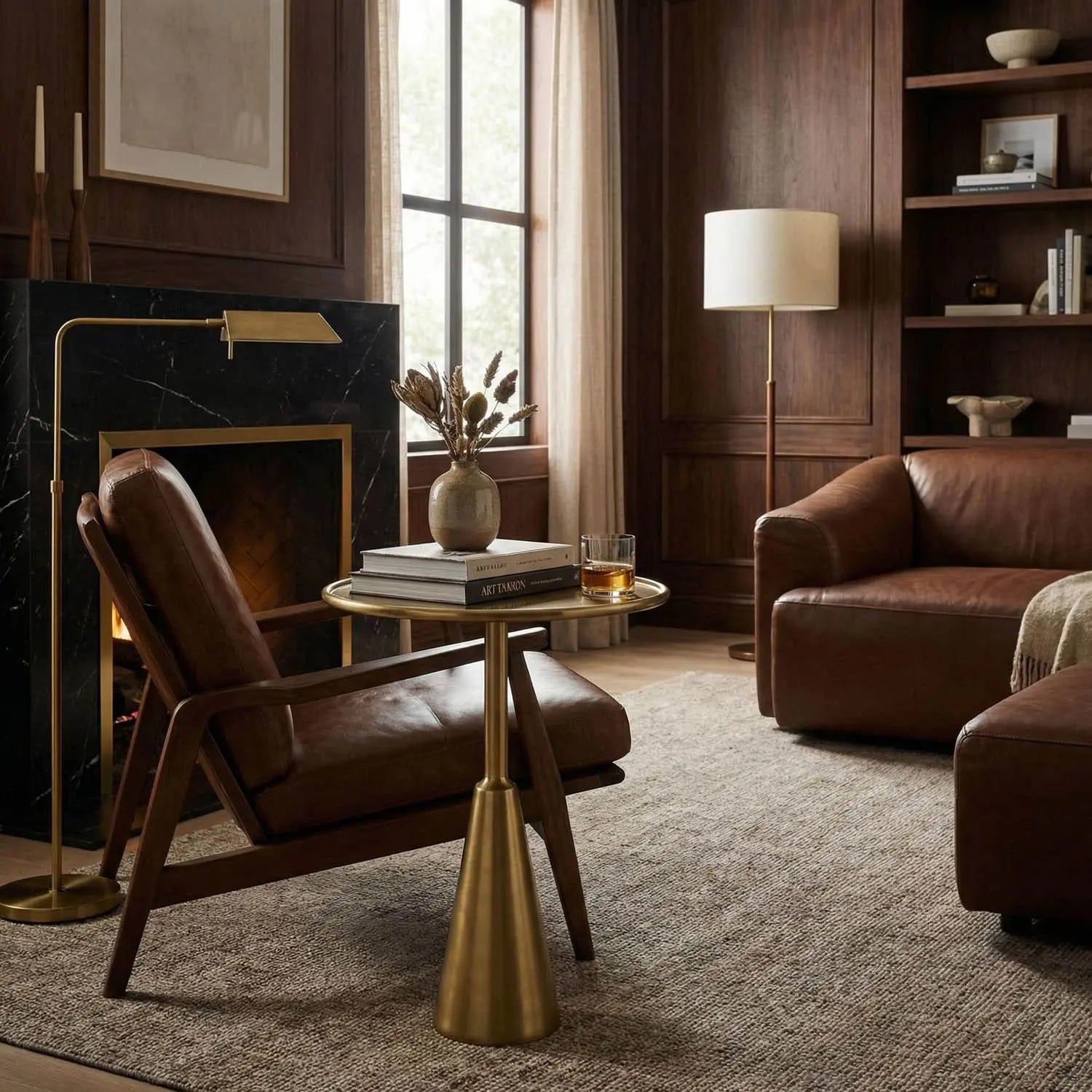 Noir Hiro Side Table, Metal With Brass Finish