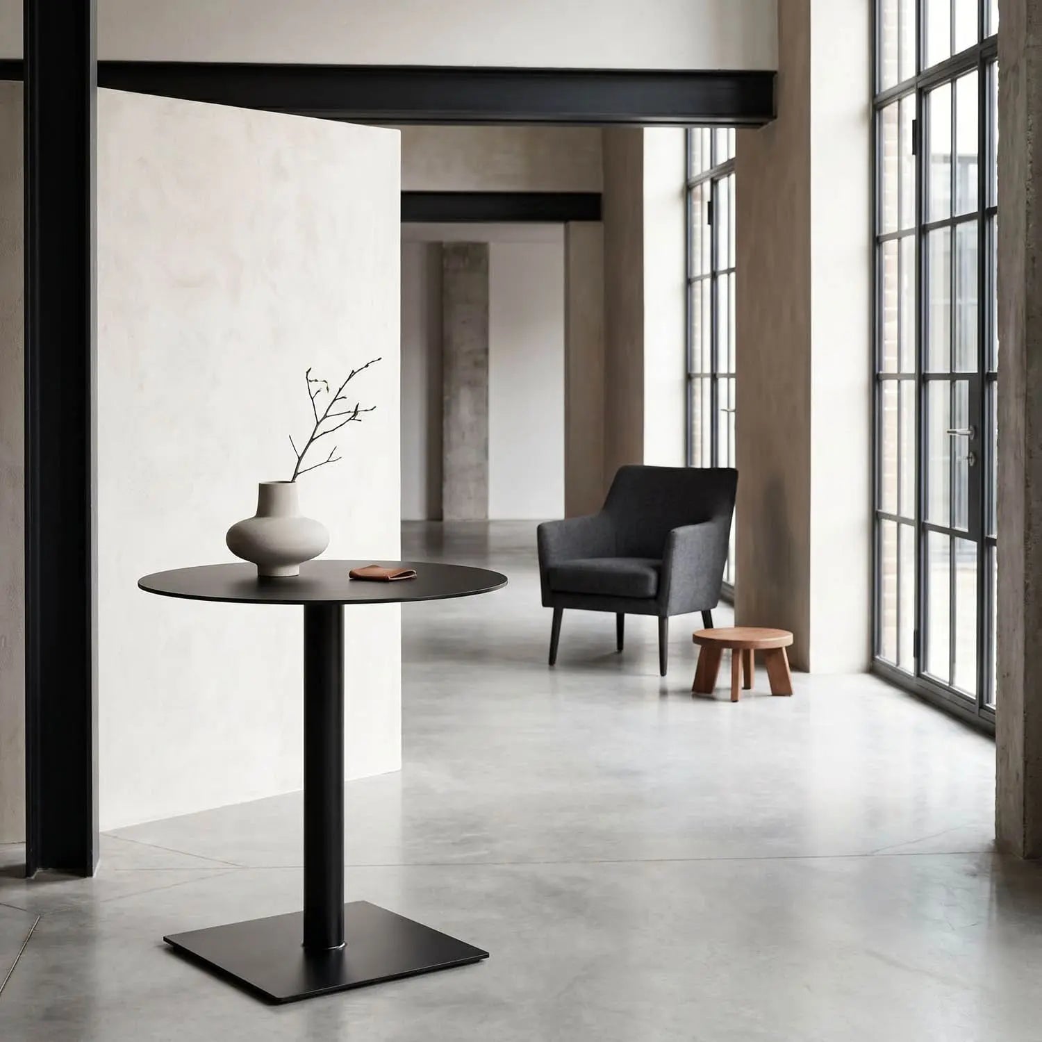 Noir Mies Side Table, Black Steel