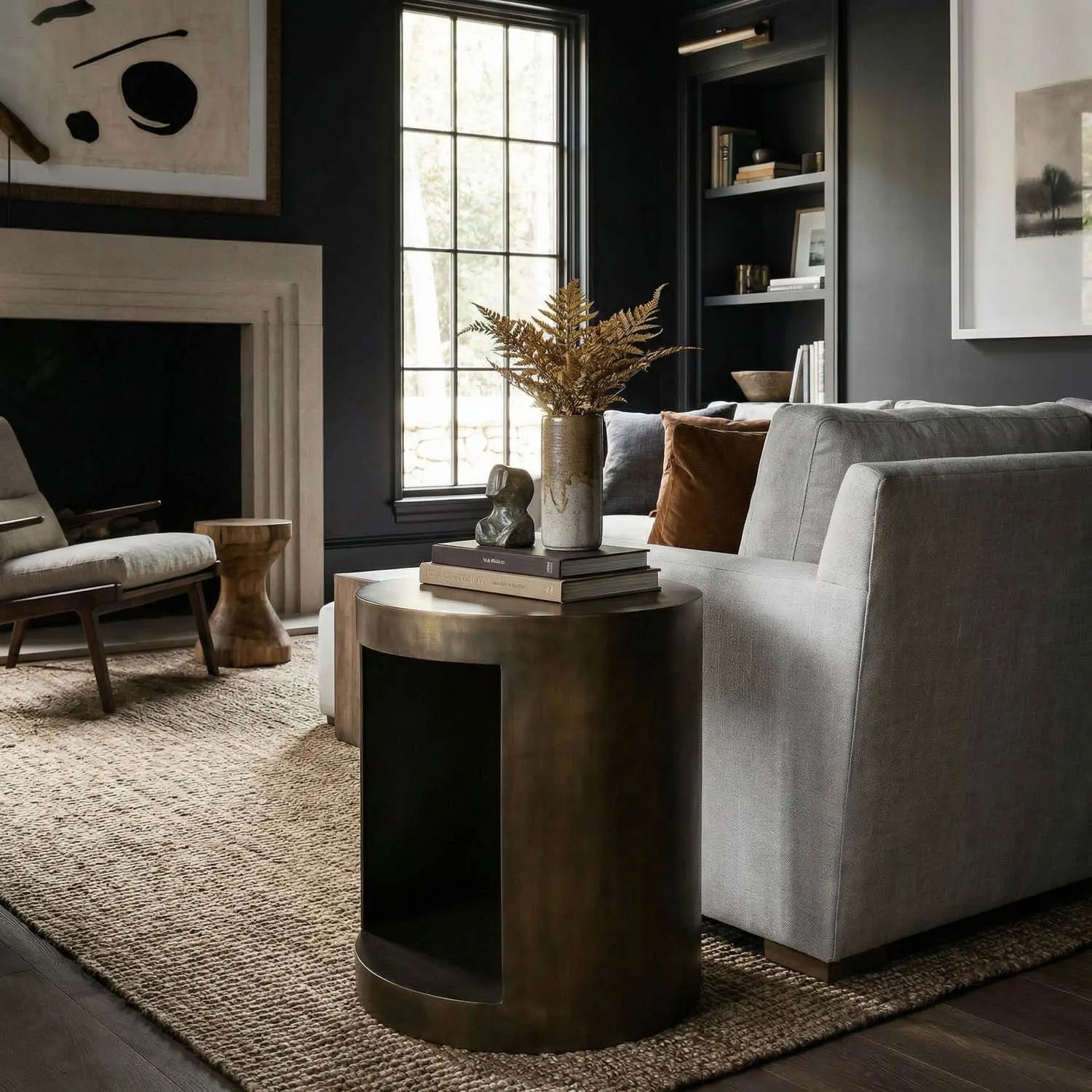 Noir Chrysler Side Table, Steel With Aged Brass Finish