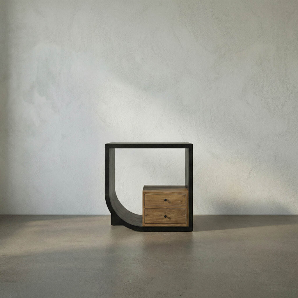 Noir Burton Side Table, Left, Hand Rubbed Black And Teak