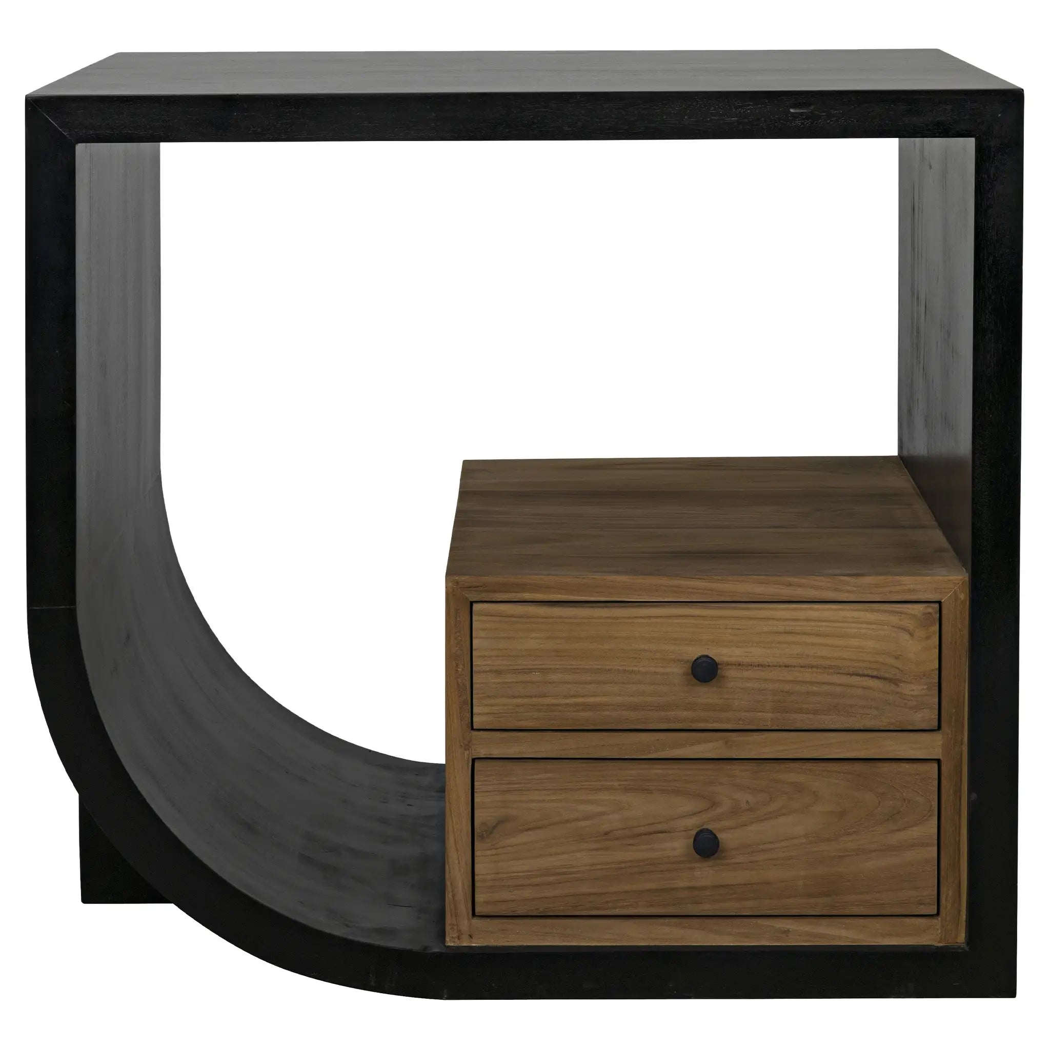 Noir Burton Side Table, Left, Hand Rubbed Black And Teak