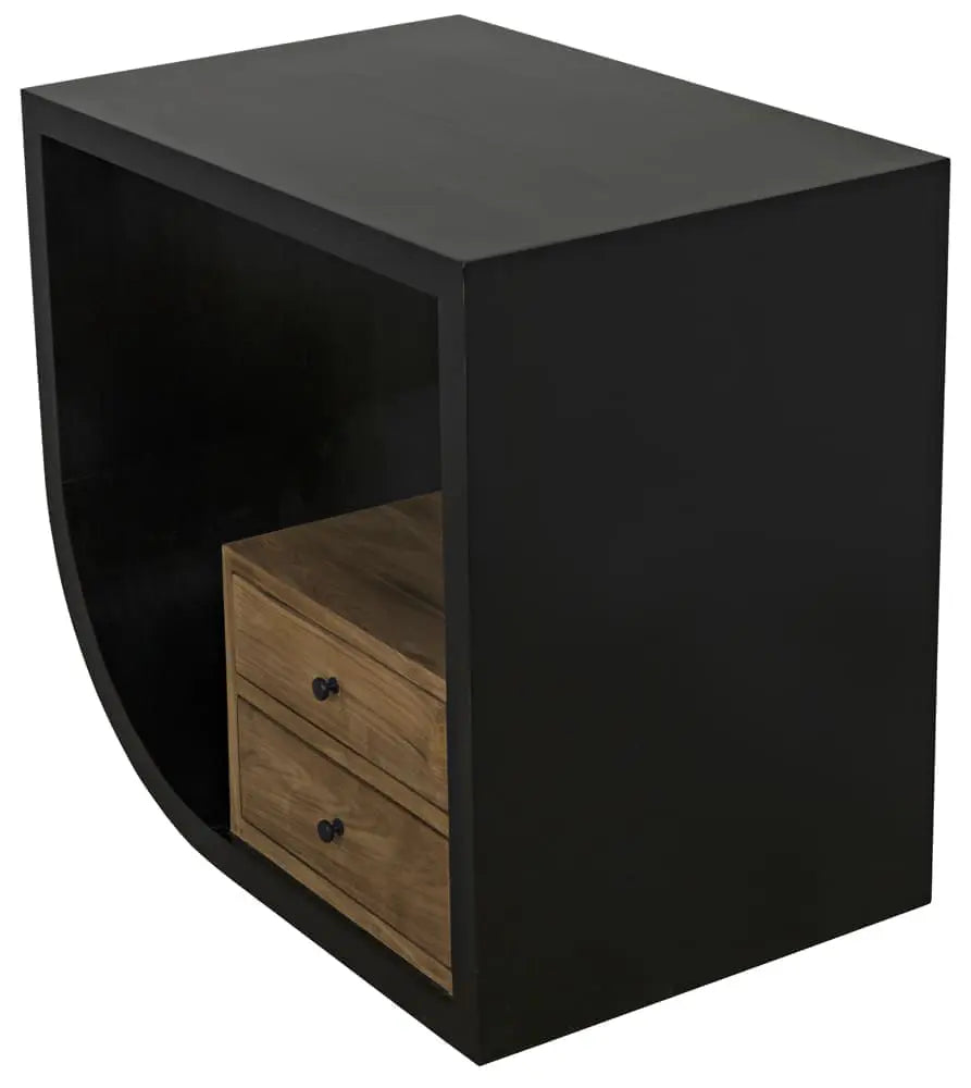 Noir Burton Side Table, Left, Hand Rubbed Black And Teak