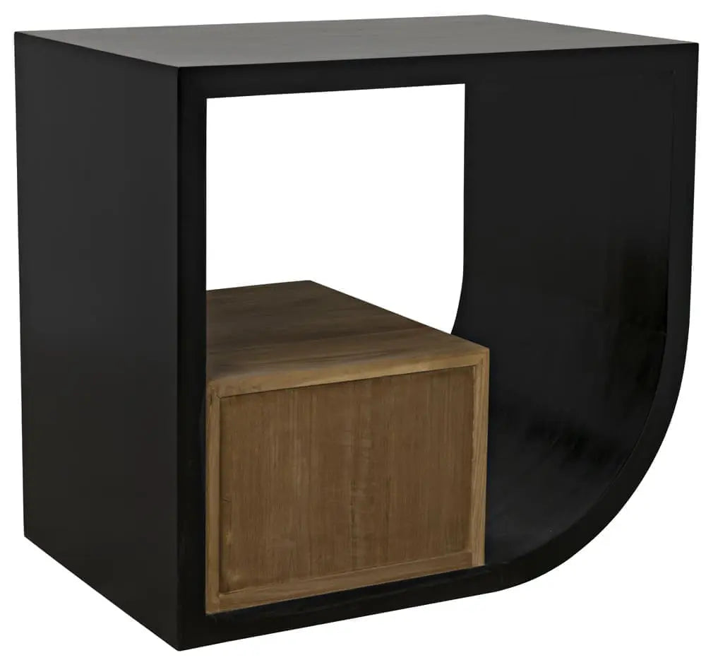 Noir Burton Side Table, Left, Hand Rubbed Black And Teak