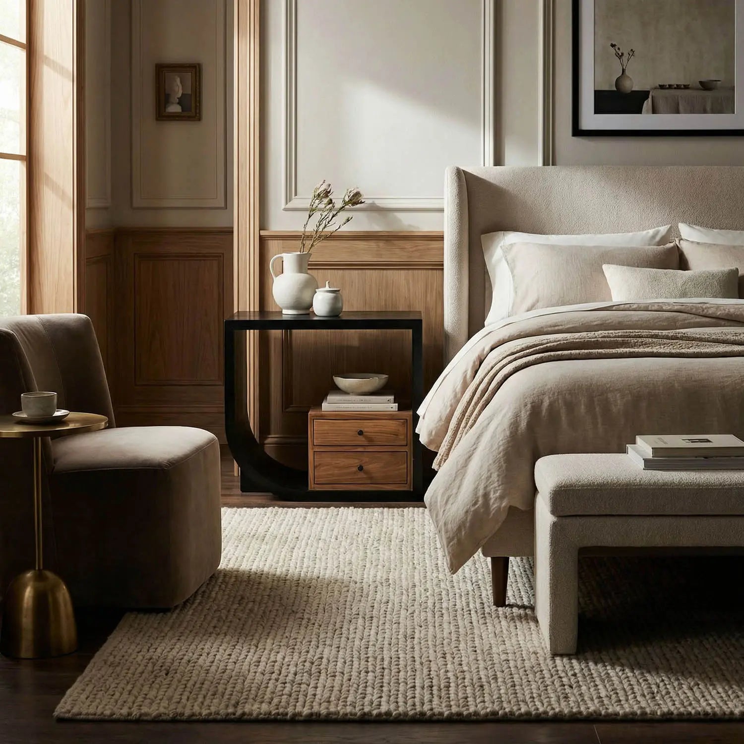 Noir Burton Side Table, Left, Hand Rubbed Black And Teak