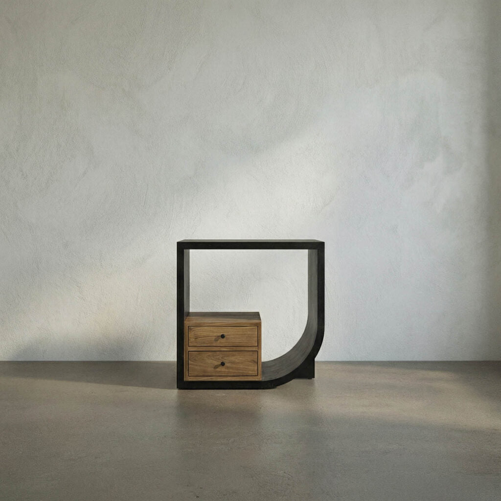 Noir Burton Side Table, Right, Hand Rubbed Black And Teak
