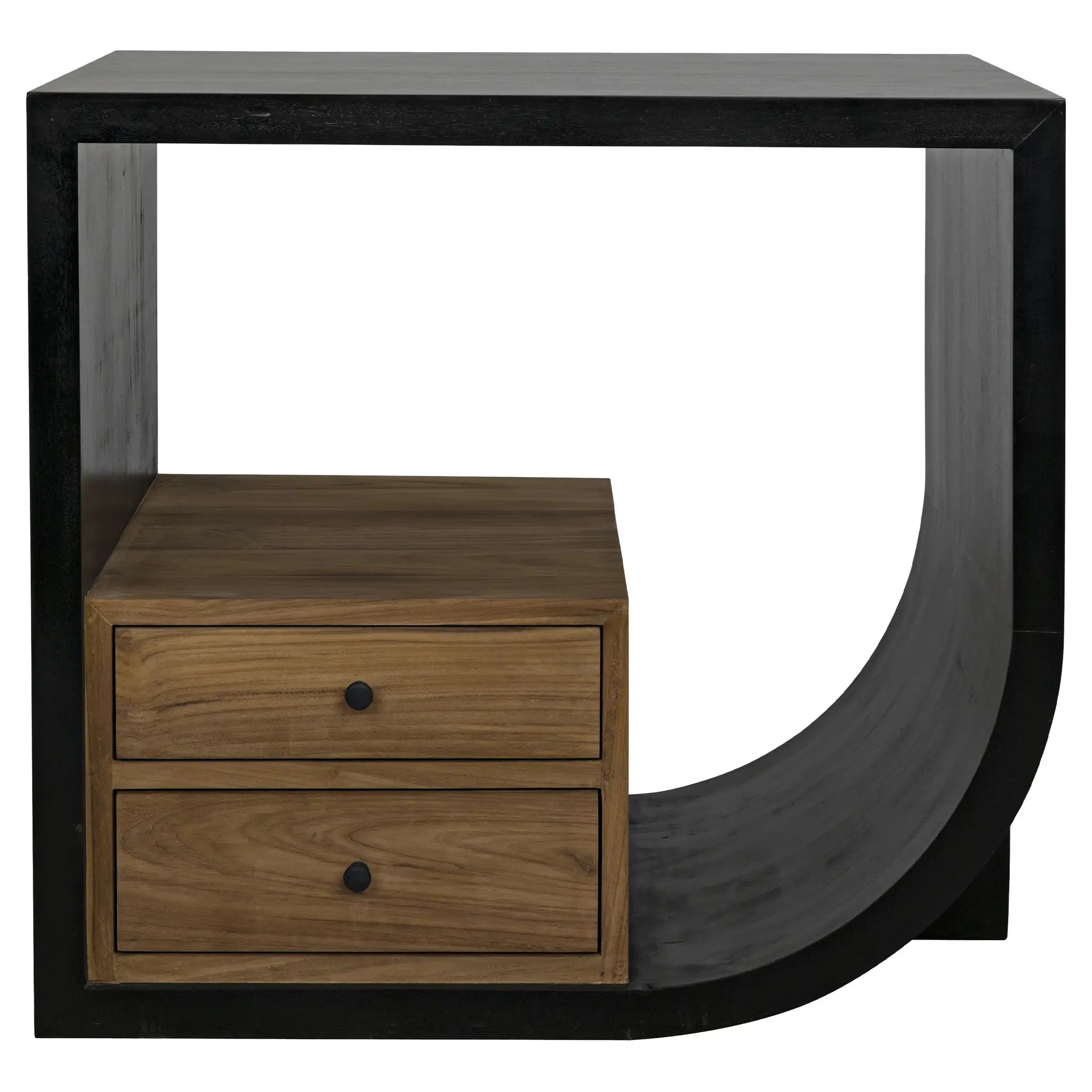Noir Burton Side Table, Right, Hand Rubbed Black And Teak