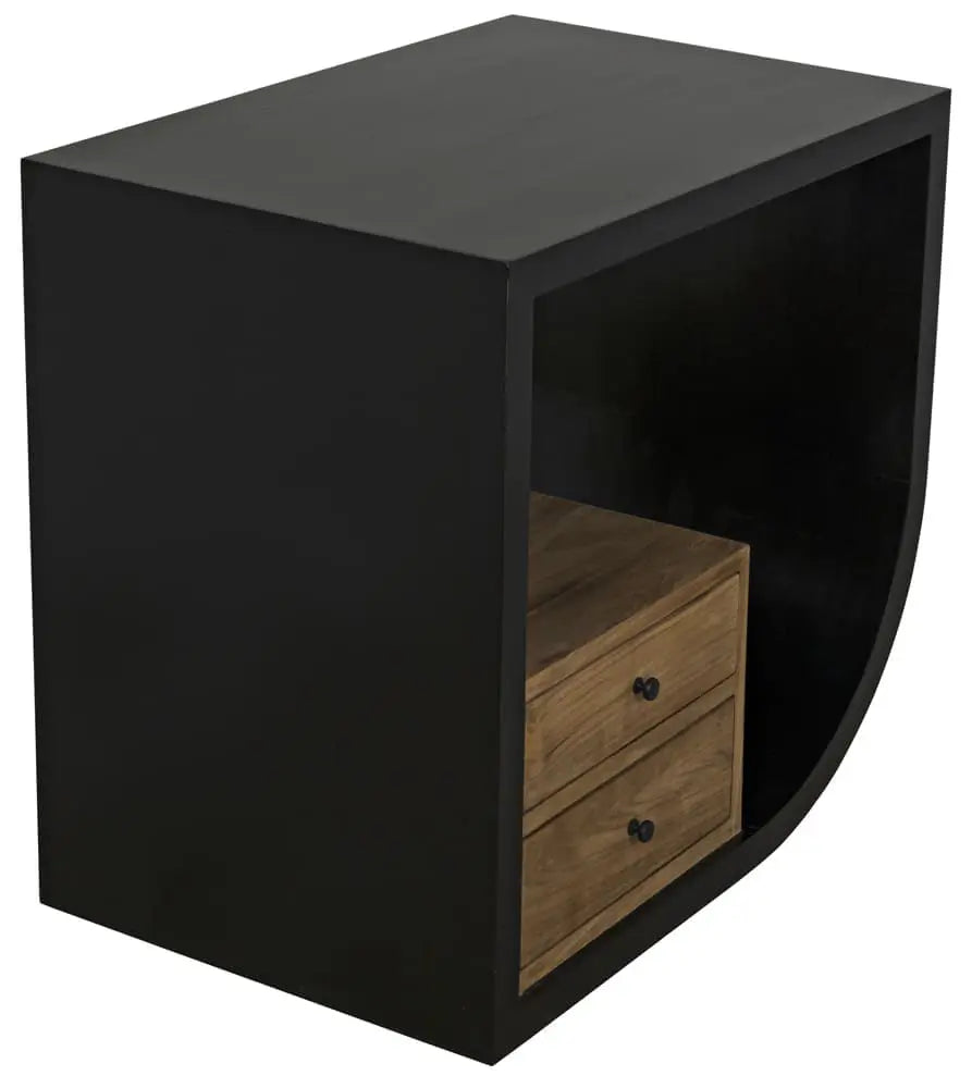 Noir Burton Side Table, Right, Hand Rubbed Black And Teak