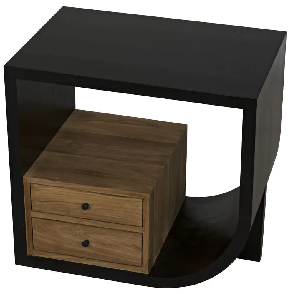 Noir Burton Side Table, Right, Hand Rubbed Black And Teak