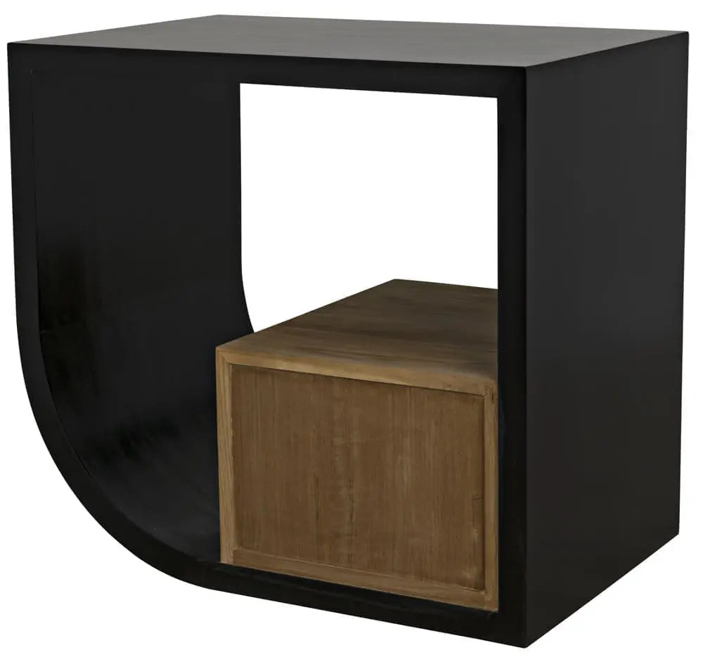 Noir Burton Side Table, Right, Hand Rubbed Black And Teak