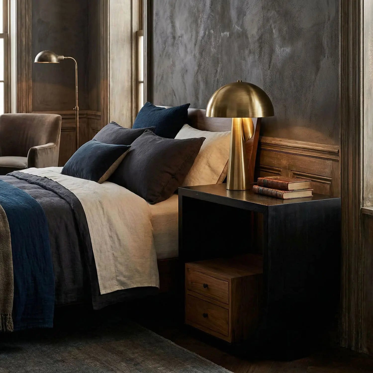 Noir Burton Side Table, Right, Hand Rubbed Black And Teak