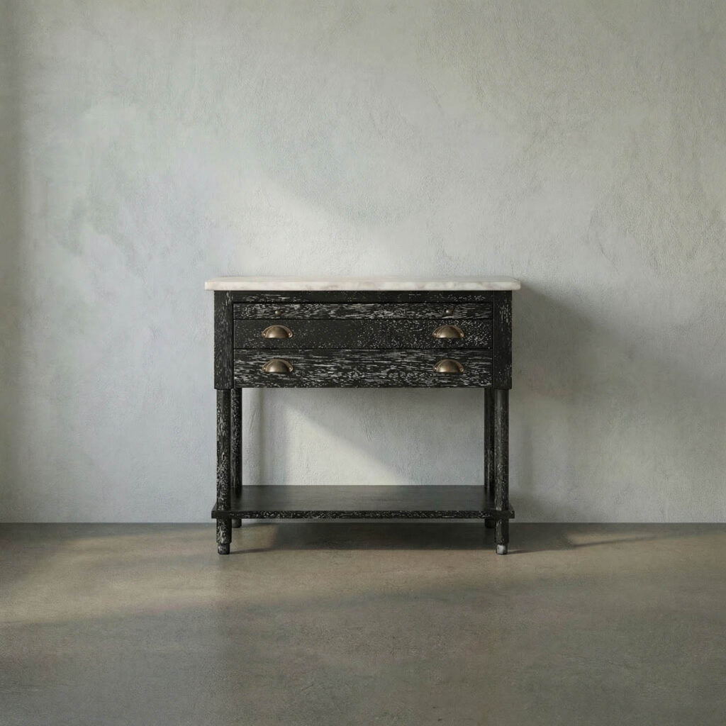 Noir Artemio Side Table With Marble Top