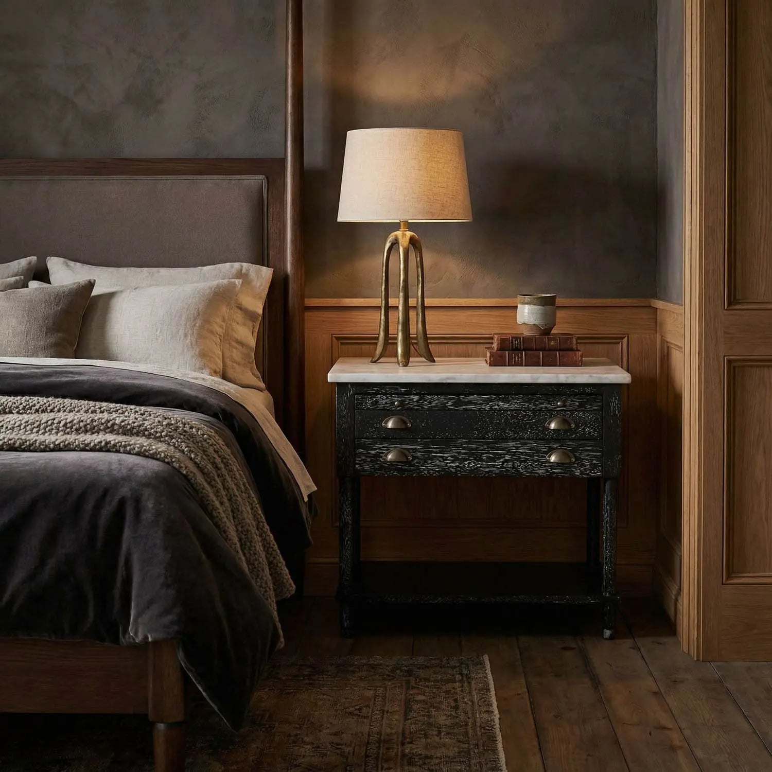 Noir Artemio Side Table With Marble Top