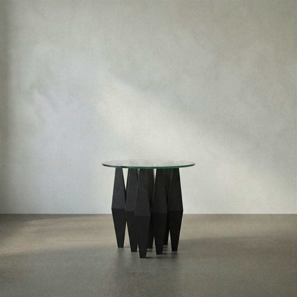 Noir Soldier Side Table, Black Steel With Glass Top