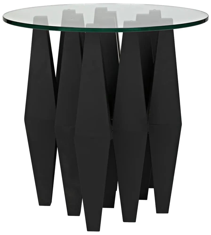 Noir Soldier Side Table, Black Steel With Glass Top