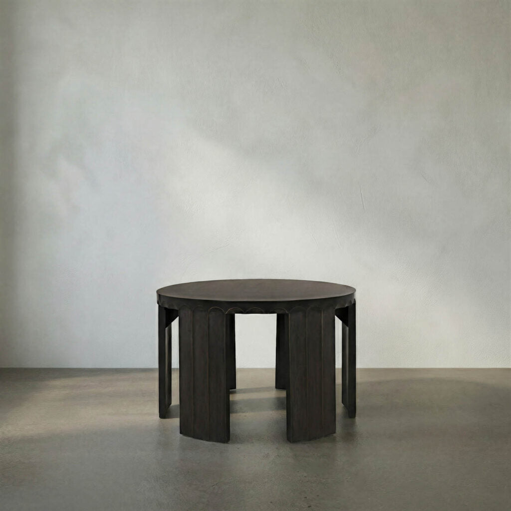 Noir Fluted Side Table, Pale With Light Brown Trim
