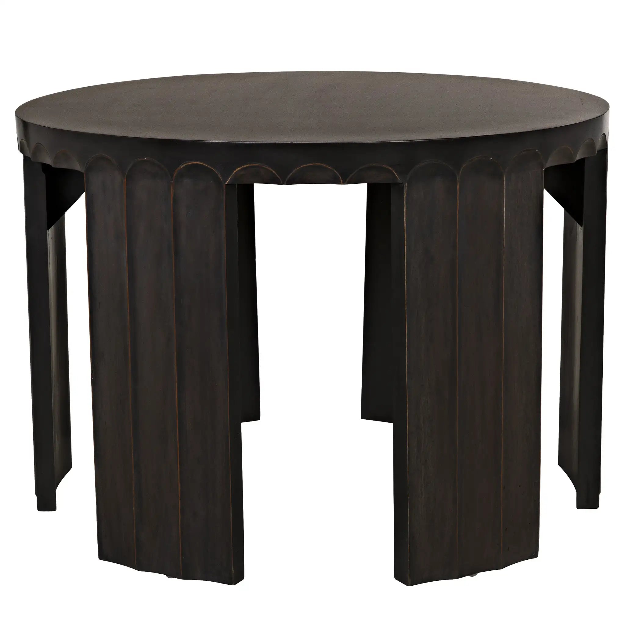 Noir Fluted Side Table, Pale With Light Brown Trim
