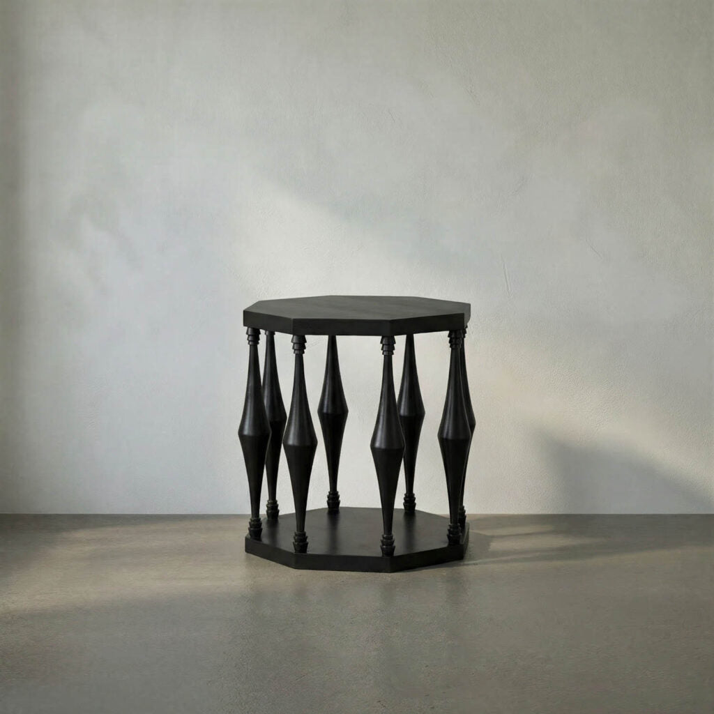 Noir Marceo Side Table, Hand Rubbed Black