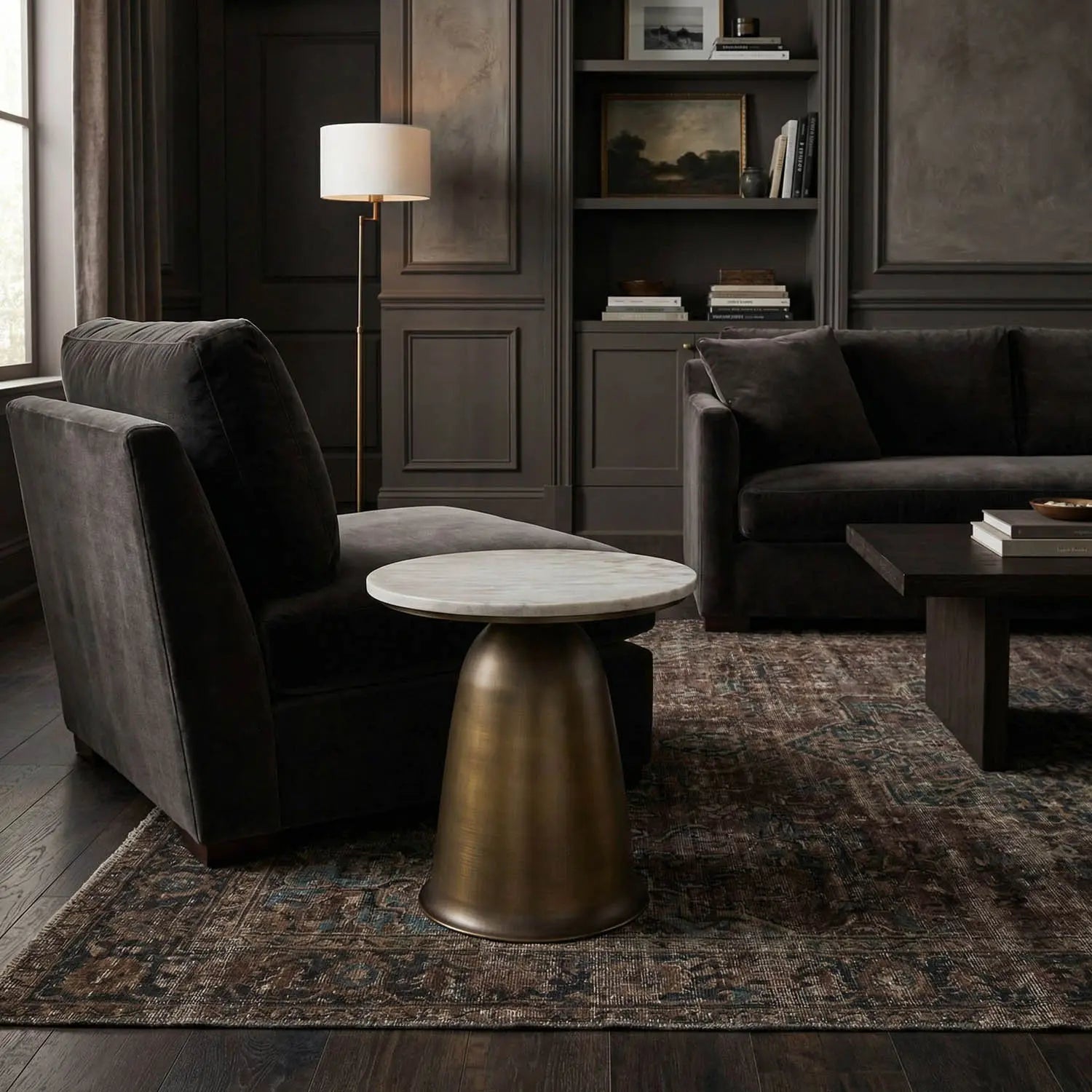 Noir Aiden Side Table, Aged Brass