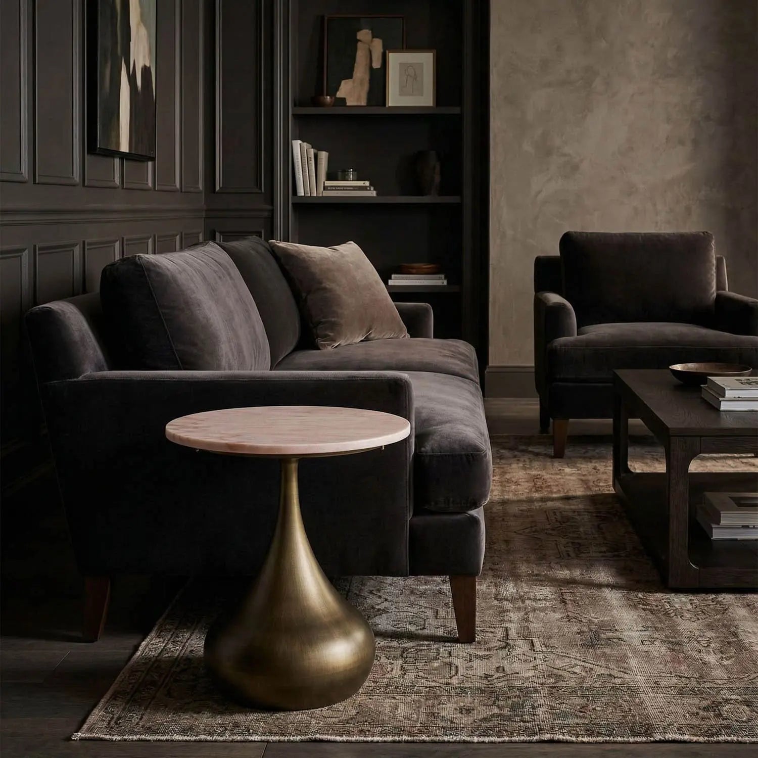 Noir Mateo Side Table, Aged Brass