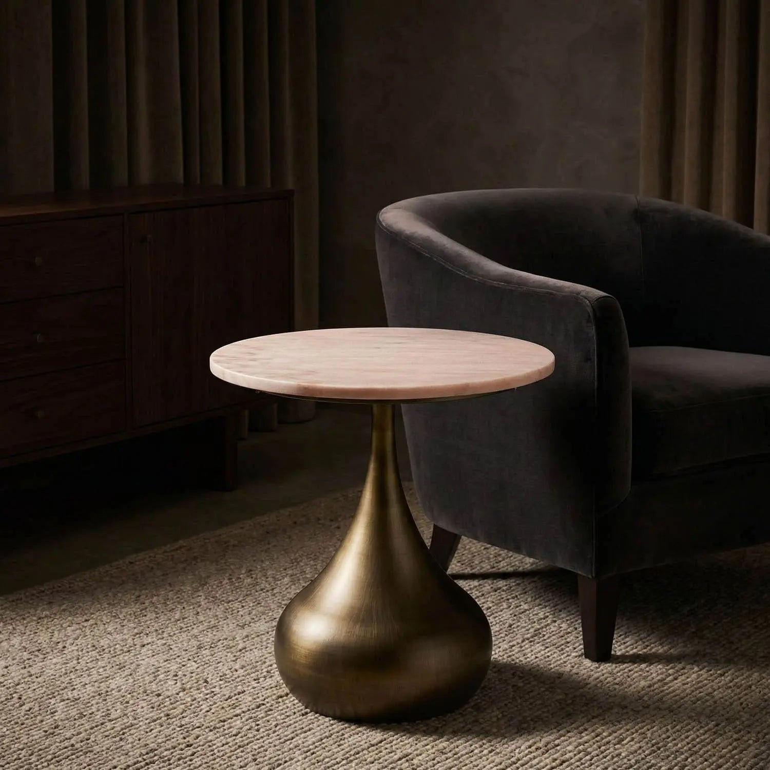Noir Mateo Side Table, Aged Brass