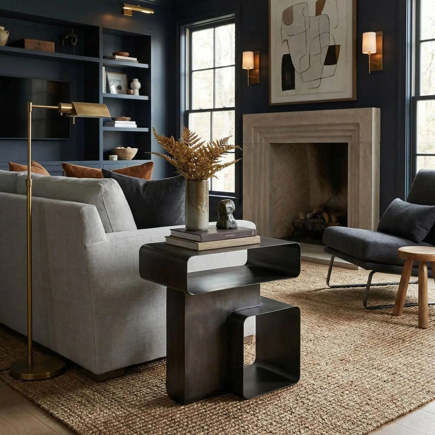 Noir Danville Side Table, Gun Metal Finish