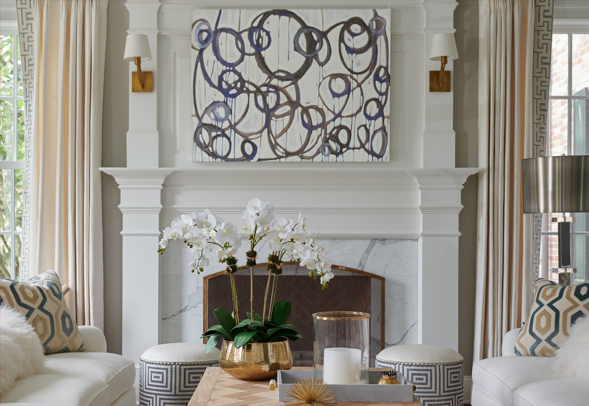 Diane James Phalaenopsis Orchid, 5 Stems, In Gold Bowl